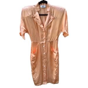Vintage Wild Dress Peach Satin Button Down Dress